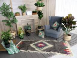 Handmade Wool Aztec Rug Runner Southwestern Tribal Design, 100x200cm