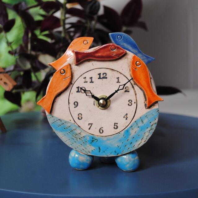 Handmade Ceramic Fish Clock Coastal Nautical Decor - image 1