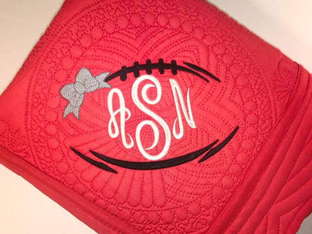 Personalized Baby Girl Football Quilt, Monogrammed Cotton Blanket - image 1
