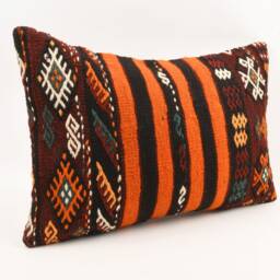 Handmade Kilim Lumbar Pillow Cover Vintage Turkish Rug, 16x24 - thumbnail 3