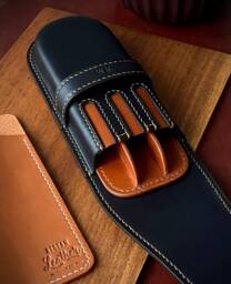 Black Amber Leather 3 Pen Case Luxury Personalized Fountain Holder