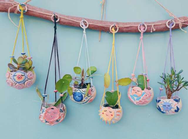 The Sunny Sun Sun Handmade Ceramic Hanging Planters, Succulent Pot Cactus Pot, Plant Indoor, Garden Outdoor Planter. Pottery - image 1