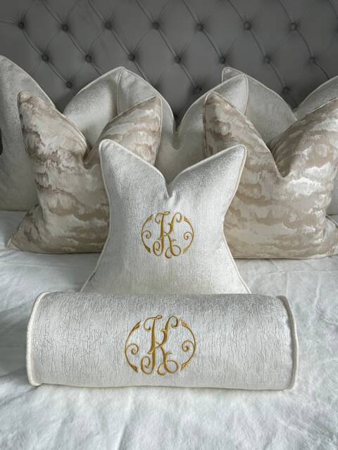 "Limited Edition Luxury Personalised Initial Embroidered Piped Cushion Cover 16""x 16" - image 1