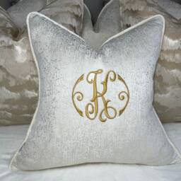 "Limited Edition Luxury Personalised Initial Embroidered Piped Cushion Cover 16""x 16" - thumbnail 2