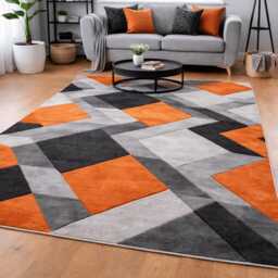 New Orange Silver Grey Rugs Small Large Mats Modern Contemporary Design UK - thumbnail 2