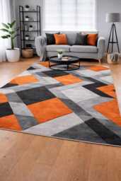 New Orange Silver Grey Rugs Small Large Mats Modern Contemporary Design UK