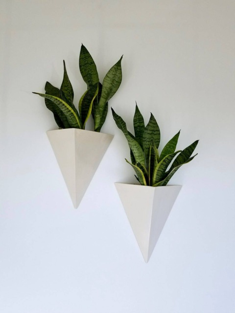 Matte White Porcelain Wall Planter Geometric Triangle Vase - image 1