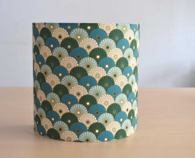 Wall Sconce in Japanese Printed Cotton With Small Turquoise & Green Parasols, Wall Fan-Shaped Fabric - image 1
