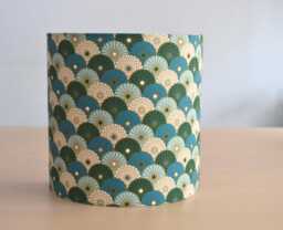 Wall Sconce in Japanese Printed Cotton With Small Turquoise & Green Parasols, Wall Fan-Shaped Fabric