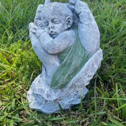 Baby Boy in Hands Solid Concrete Statue Hand Painted Vintage Rustic Style - thumbnail 3