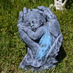 Baby Boy in Hands Solid Concrete Statue Hand Painted Vintage Rustic Style - thumbnail 2