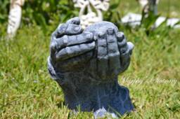 Baby Boy in Hands Solid Concrete Statue Hand Painted Vintage Rustic Style - thumbnail 1