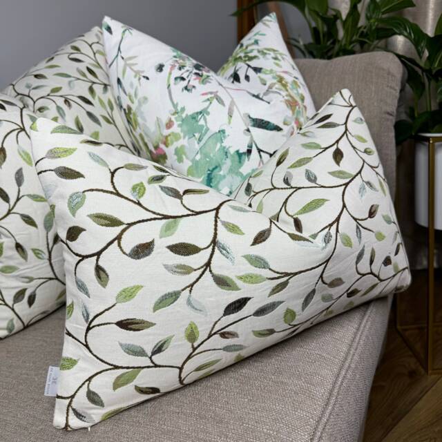 "Leaf Design Green Cushion Cover, Voyage Cervino Designer Handmade Pillow 12"" X 20" - image 1
