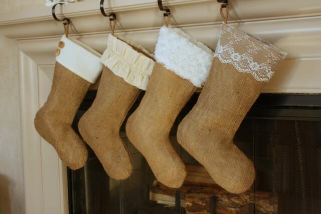 The Classic Cream Line - Set Of Four - 4 Burlap Stockings, Christmas Stockings - image 1