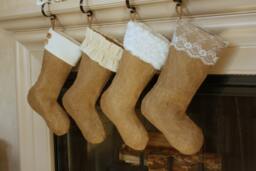 The Classic Cream Line - Set Of Four - 4 Burlap Stockings, Christmas Stockings