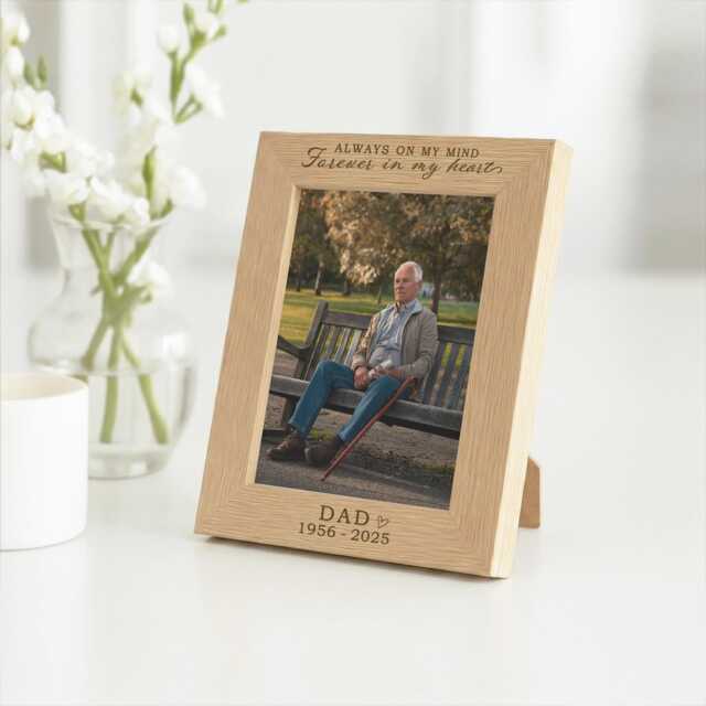 Personalised Dad Memorial Photo Frame - Engraved Remembrance Keepsake, Wooden Grandad Custom - image 1
