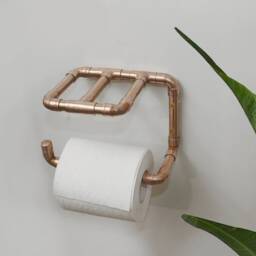 Solid Copper Industrial Toilet Paper Roll Holder - Holds Spare Roll Or Phone - thumbnail 2