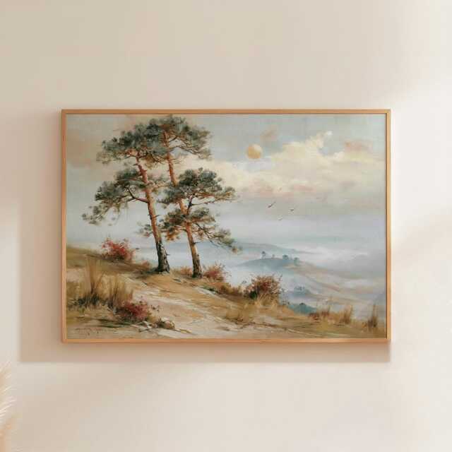 Pine Tree Cliff Poster, Lakeside Landscape Print, Nature Wall Art, Paper - image 1