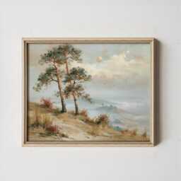 Pine Tree Cliff Poster, Lakeside Landscape Print, Nature Wall Art, Paper - thumbnail 3