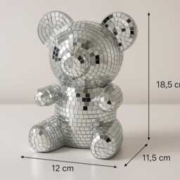 Disco Ball Bear - Mirror Mosaic Decor 70S Retro-Inspired Sparkle Figurine Gift For Home & Office - thumbnail 4