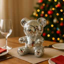 Disco Ball Bear - Mirror Mosaic Decor 70S Retro-Inspired Sparkle Figurine Gift For Home & Office - thumbnail 2
