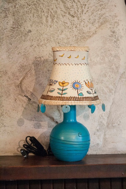 Handmade Pottery Lamp Bohemian Floral Paper Shade, Rustic Home Decor - image 1