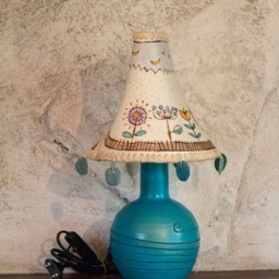 Handmade Pottery Lamp Bohemian Floral Paper Shade, Rustic Home Decor - thumbnail 2