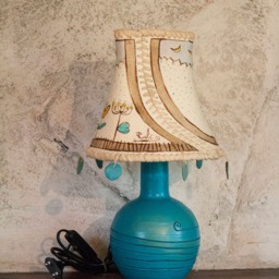 Handmade Pottery Lamp Bohemian Floral Paper Shade, Rustic Home Decor - thumbnail 3
