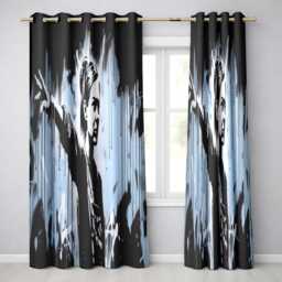Female Activist Black & Blue Graffiti Unique Distinctive Artwork For Home Decor Readymade Eyelet Ring Top Thermal 100% Blackout Curtains - thumbnail 1