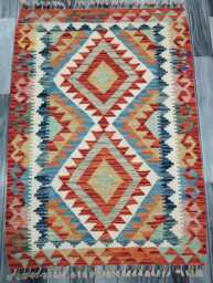 Kilim Rug Classic, Handmade Artisan Afghan Turkish Scandinavian Navajo Bohemian Wool Flatweave Multicolour 122x89 cm - thumbnail 1
