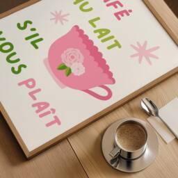 Cafe Au Lait Wall Print, French Boho Art, Coffee Art Print - thumbnail 2
