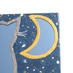 Cat With Moon Mirror, Decorative Wall Mirror, Unique Cat Square Wall Mirror Cat Sillhouette & Yellow Half Moon - thumbnail 2