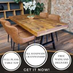 Grantham Af Dining Table Natural Thick Rustic Wood A Frame Industrial Steel Legs Handmade Characteristic Of The Countryside - thumbnail 2
