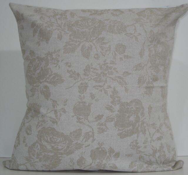 New 18x18 Inch Designer Handmade Pillow Cases in White Floral On Natural