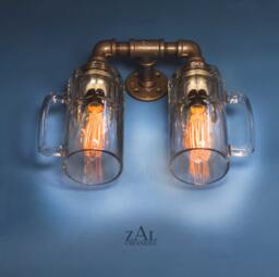 Sconce, Wall Light, Double Beer Mug, Lamp With Vintage Style Edison Bulbs - thumbnail 1
