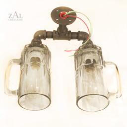 Sconce, Wall Light, Double Beer Mug, Lamp With Vintage Style Edison Bulbs - thumbnail 3