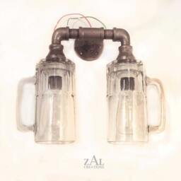 Sconce, Wall Light, Double Beer Mug, Lamp With Vintage Style Edison Bulbs - thumbnail 2