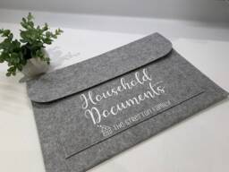 Personalised Grey Felt Home Document Wallet Utility Bill Organiser New Gift