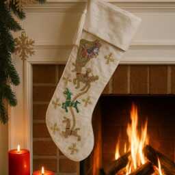 Personalised Handmade Beaded Christmas Velvet Stocking Holiday Decor Santa & Reindeer Embroidered Chimney Mantel Hanging 21 - thumbnail 2