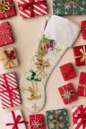 Personalised Handmade Beaded Christmas Velvet Stocking Holiday Decor Santa & Reindeer Embroidered Chimney Mantel Hanging 21 - thumbnail 1