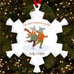 Two Mice At Ice Skating Personalised Christmas Tree Ornament Decoration