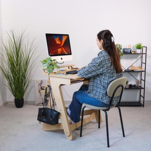 Adjustable Height Plywood Desk Engraved Wooden Laptop Sit-stand Desk - image 1