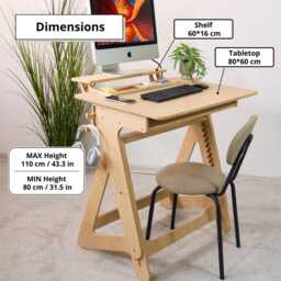 Adjustable Height Plywood Desk Engraved Wooden Laptop Sit-stand Desk - thumbnail 3