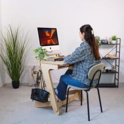 Adjustable Height Plywood Desk Engraved Wooden Laptop Sit-stand Desk - thumbnail 1