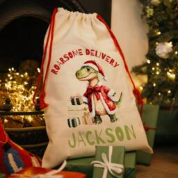 Christmas Sack Personalised - Roarsome Dinosaur Design For Kids Small/Large - thumbnail 2