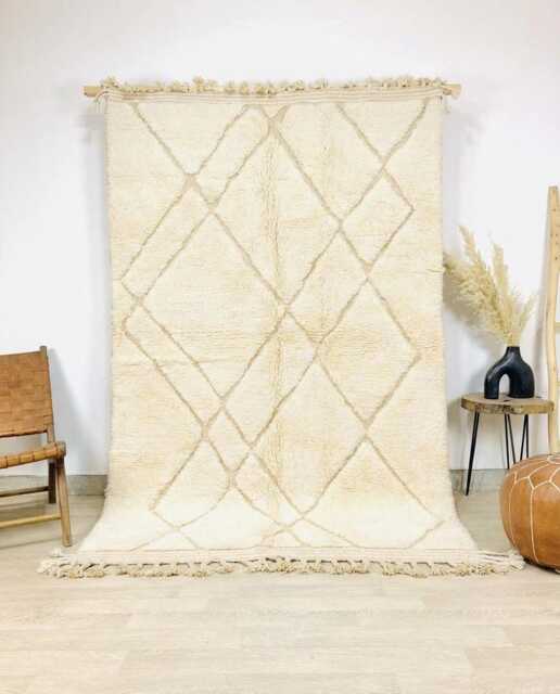 White Moroccan Rug, Large Lozenge Berber Shag Rug Area Minimalist Neutral Wool Decor - image 1
