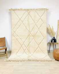 White Moroccan Rug, Large Lozenge Berber Shag Rug Area Minimalist Neutral Wool Decor - thumbnail 1