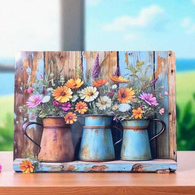 Rustic Floral Metal Art Sign - Shabby Chic Flower Wall Display Garden Kitchen Home Decor - image 1