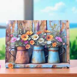 Rustic Floral Metal Art Sign - Shabby Chic Flower Wall Display Garden Kitchen Home Decor - thumbnail 1