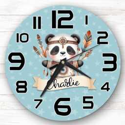 Boho Style Panda Personalised Gift For Kid's Bedroom Clock - Kids Clock, Children's Decor, Custom Wall - thumbnail 1